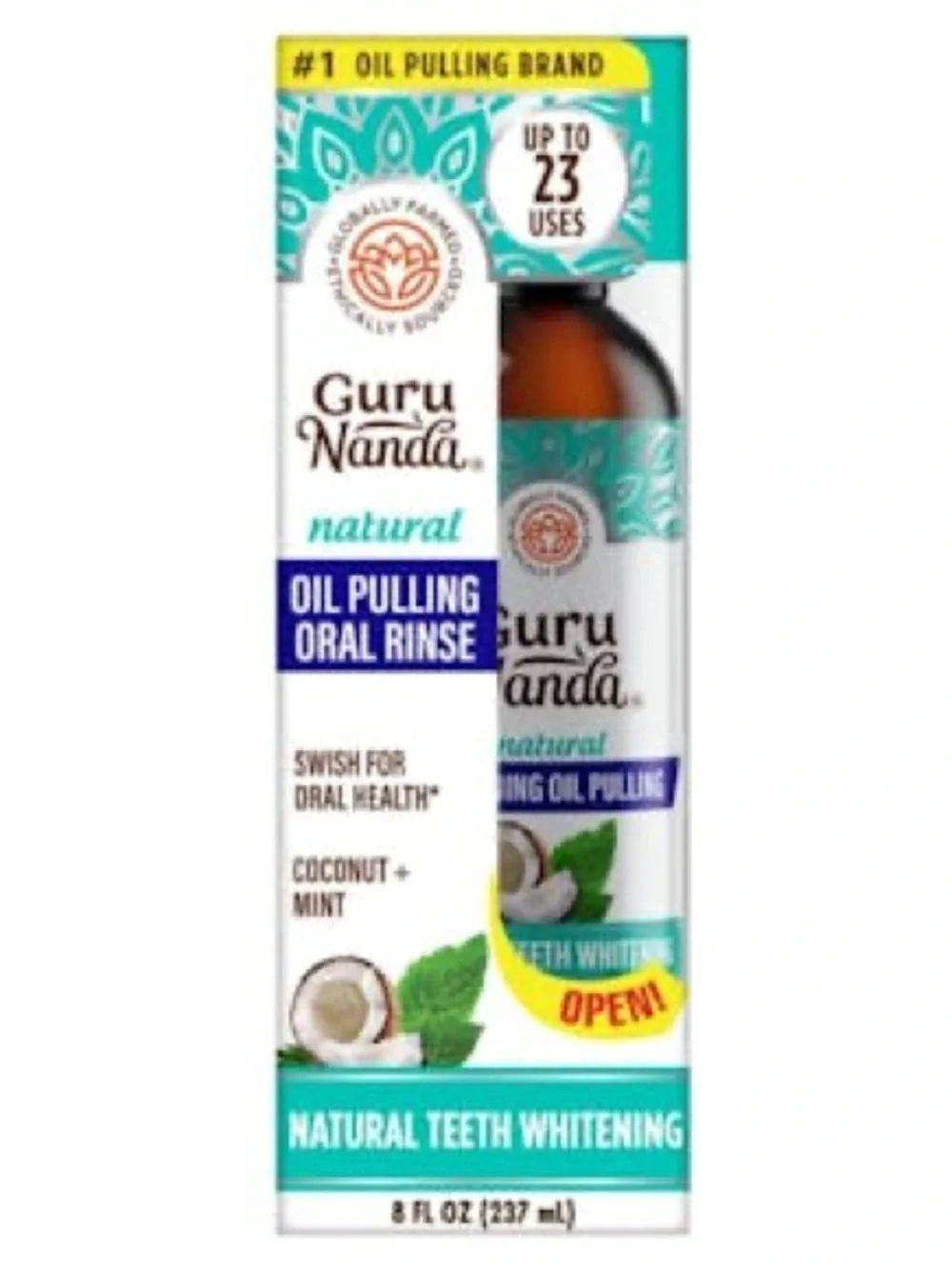 NEW GuruNanda Natural Whitening Pulling Oil w/ Coconut & Farmed Mint Peppermint